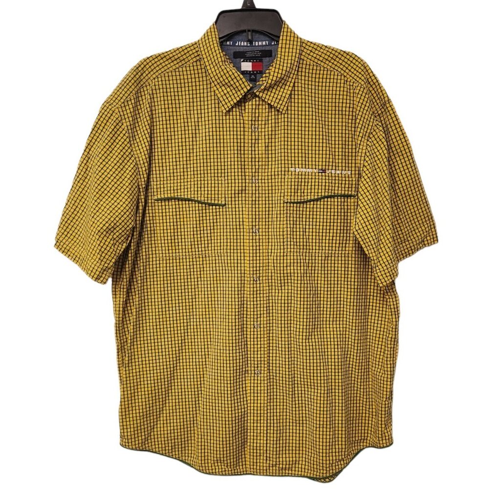 Tommy Hilfiger‎ Plaid Shirt Tommy Jeans Yellow & Blue Checkered Button Up XL EUC